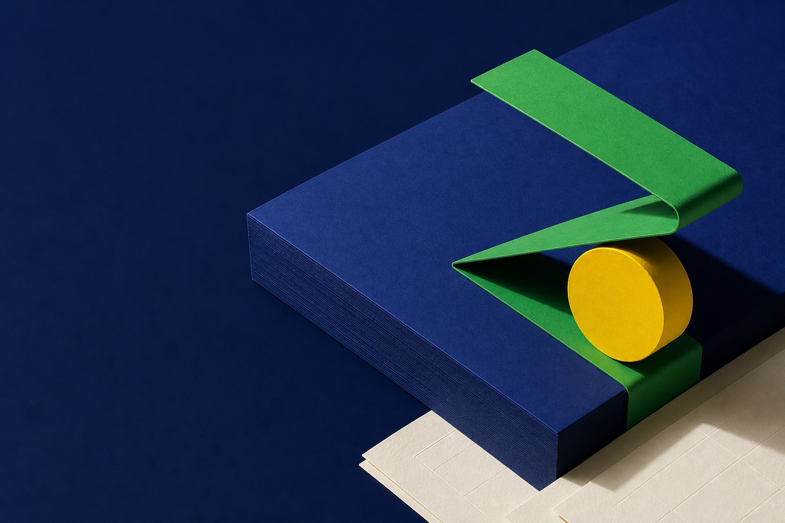 Composição editorial em azul, verde e amarelo representando organização e clareza financeira